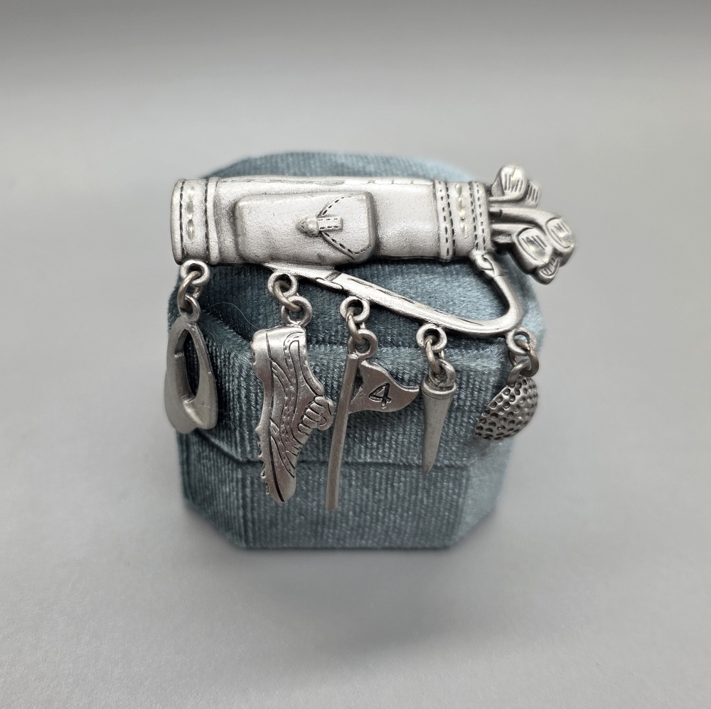 JJ Silver Tone Golf Brooch
